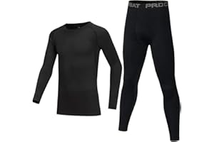 Guoegh Kids Base Layers Sets Boy Football Skins Compression Thermal Long Sleeve Top & Leggings Gym Sports Baselayers for children 4-13 Years