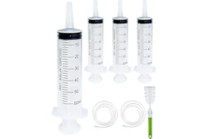Bohoray 4 Siringa Grande 60ml,Plastica Siringhe Per Liquidi Con Catetere, Siringa Per Olio Motore Con Spazzola, Riutilizzabili Siringa Per Idroponica Misurazione, Alimentazione Animali Domestici