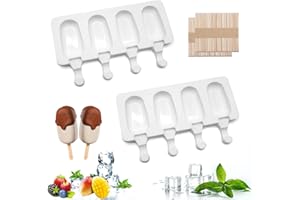 KOIROI Foremki do lodów na patyku, silikonowe, 2 sztuki, 8 komórek, zestaw foremek do lodów, wielokrotnego użytku, "zrób to sam" ze 100 drewnianymi trzonkami do zamrażania owoców lub jogurtów