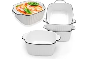 DBAATTZ Lot de 4 Mini Plats à Gratin Carrés en Céramique de 400 ML, 14,9x11,5x5,7 CM Plats de Carrés, Mini Plats à Gratin en Céramique avec Poignées, Céramiques Plats de Cuisson, four et Friteuse à air Chaud