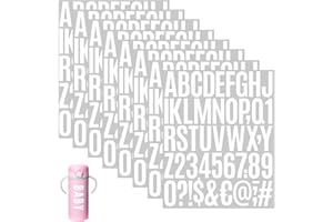GETRICH 600 Stück 12 Blätter Selbstklebende Buchstaben Aufkleber, Klebebuchstaben Wetterfest Weiß Vinyl Zahlen Aufkleber Buchstaben Sticker Buchstaben zum Aufkleben für DIY Scrapbooking Grußkarten