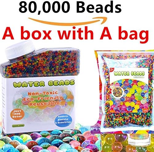 Woodsmy Water Beads Rainbow Mix BIG box of 340G (80,000 Beads buy one bottle get one extral bag ) Water Gel Beads,Jelly Water Growing Balls for Wedding, Vase Fillerr,Plants Craft, Home Decorated