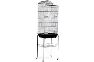 MUL-BOUTIQUE Bird Cage, Portable Metal Wire Bird Cage with Removable Poop Tray, Pet Habitat Cage with Handle and Feeder (Black, 46 x 35.5 x 158.5 cm)