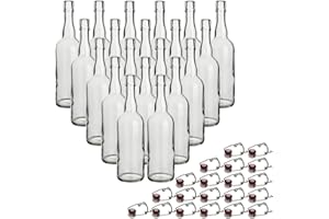 gouveo Lot de 20 bouteilles rondes en verre avec bouchon pivotant - bouteille à bouchon pivotant 750 ml à remplir - bouteille à bouchon pivotant pour limonade, jus et spiritueux (BFR750)