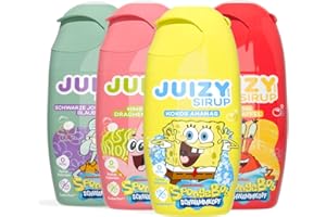 ‎JUIZY WOW SPONGEBOB Sirup ohne Zucker | Zuckerfreier Getränkesirup für Schwammkopf Fans (Wassersprudler kompatibel) | Natürlicher Frucht Geschmack - Low Calorie - More Fun | Vegan 4 x 65ml