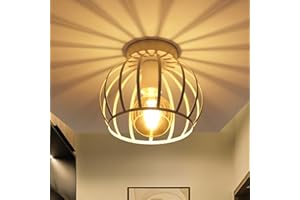 Goeco Lampa sufitowa biała, oprawa lampy E27, przemysłowy abażur w kształcie metalowej klatki, lampa sufitowa do wnętrz, vintage, do korytarza, balkonu, Ø 19 cm (żarówki nie wchodzą w zakres dostawy)