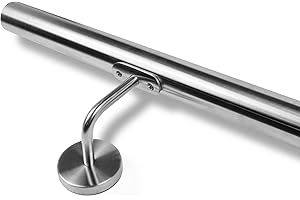 INOXLM LAVORAZIONI INOX INOXLM Corrimano diam. 42,4 mm in acciaio inox AISI 304 con finitura"satinata" | Corrimano in acciaio inox made in Italy | Corrimano fai da te | Corrimano ideale per uso interno ed esterno (4800 mm)