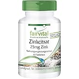 Zink Tabletten - 25mg Zink (elementares Gehalt) pro Tablette - aus Zinkcitrat - HOCHDOSIERT - VEGAN - 60 Tabletten