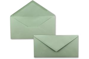‎FARBENFROH BY GUSTAV NEUSER 50 Brief-Umschläge Eukalyptus (Grün) DIN Lang - 110 x 220 mm (11 x 22 cm) - Nassklebung ohne Fenster - Ideal für Einladungs-Karten - Serie FarbenFroh