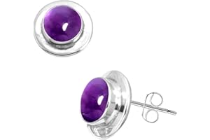 JEWELOPORIUM Boucles d'oreilles à tige en pierres précieuses naturelles pour femmes, pierres de lune, perles, grenats et agates rondes, style bohème, en argent sterling 925 véritable, bijoux faits main
