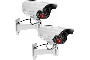JUSTOP Twin Pack Dummy CCTV Camera Outdoor/Indoor Waterproof With Reality LED Light Solar Or Battery Powered - Silver