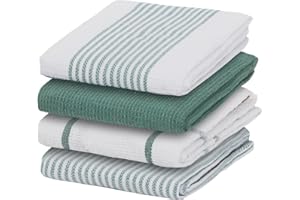 BLOOM BLENDS Kitchen Tea Towel Cotton Rich Kitchen Towels Jumbo Size (75 x 50 cm) Super Absorbent Thick Construction Quick Dry Lint Free Fade Resistant Restaurant Bar Glass (4pk of Green)