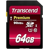 Transcend 64 GB SDXC-Speicherkarte, Klasse 10, UHS-I, Übertragungsrate 90 MB/s (max.)