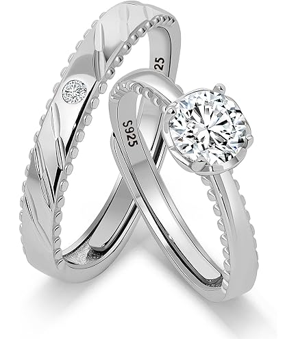 Set Di 2 Anelli Di Fidanzamento In Argento 925 Meissa – Regolabili, Con Pietra CZ 0,44 Ct, Fatti A Mano Per Coppie