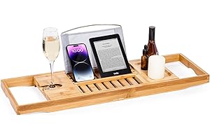 Woodluv Luxury Bath Bridge Tub Caddy Tray Rack Bathroom Shelf, Brown