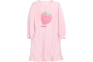 ANIMQUE Camicie da Notte in Flanella per Ragazze Abito Lungo Motivo Fragola Bambini Pigiama Inverno Vestaglie
