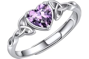 ChicSilver 925 Sterling Silver Heart Birthstone Ring for Women Adjustable Silver Celtic Knot Ring Promise Jewellery（With Gift Box