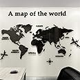 3D World Map Stickers Wall Decoration Art Sticker for Office Study Living Room Bedroom Sofa Background Room Decor Wall Decals Stickers (80 * 40cm, Black)