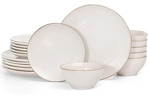 Richmount Tempus 18-Piece Dinner Set, Irregularly Shaped Swirl Stoneware Plates and Bowls Set, Dinner Sets for 6 People, Dinner Plates/Dessert Plate/Soup Bowl, Ceramic Dinnerware Sets, Light Cream