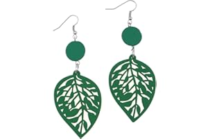 IDIN JEWELLERY Green cut out design leaf wooden drop earrings