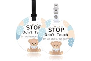 ORIGACH 2 Pack No Touching Baby Stroller Tag Set, Bear Pattern Stop Touching Baby Car Seat Carrycot Sign with Hanging Straps and Clip, No Touch Baby Safety Sign for Newborn Baby Girl Boy