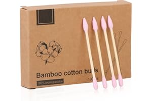 YOSENG Natural Bamboo Cotton Swabs, Eco-Friendly & Biodegradable – Comfortable and Soft,Plastic Free Double Ear Sticks for Ears Cleaning and Makeup,Dirt Removal,crafts,painting (Pink-1 Pack of 100)