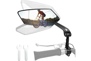 CEVIKNO Espejo retrovisor izquierdo para bicicleta, 360°, ajustable, con superficie de espejo extra grande, resistente a los impactos, espejo retrovisor plegable para manillar de 22 – 25 mm, bicicleta de