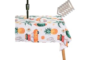SYLC Tovaglia con Foro per Ombrellone, Tovaglia per Tavolo Esterno, Tovaglia Impermeabile con Cerniera per Campeggio Picnic Patio Festa (213 × 153 cm,Ananas)