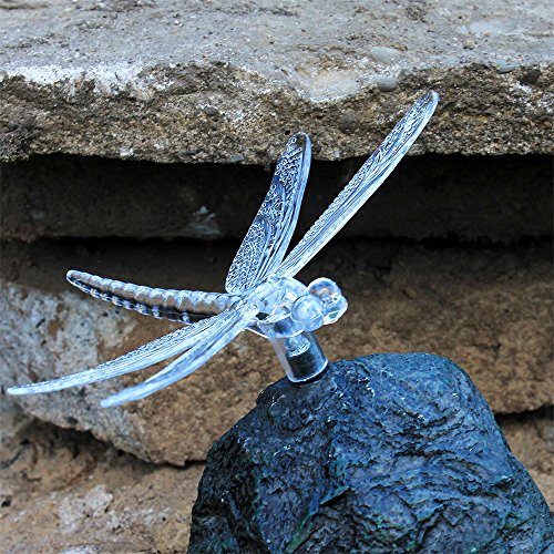 Solar Außenleuchte Garten LED Farbwechsler Kunststoff Stein mit Libelle Globo 33910 - 3