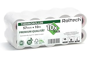 ‎ROLTECH ROLTECH | 10 Thermorollen | 57mm x 10m x 12mm | BPA frei | EC Cash | Kassenrollen | Thermopapier | Bonrollen | Premium Qualität (10 Rollen)