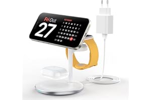 DEESOOCO Indukcyjna stacja ładująca 3 w 1 do wielu urządzeń, szybka stacja ładująca Mag-Safe 15 14, Mag-Safe ładowarka do iWatch Ultra 2/1/Series 9/8, AirPods, biała
