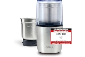 CASO Coffee & Kitchen Flavour, moulin à café électrique en acier inoxydable, broyeur avec récipient en acier inoxydable pour pesto, noix, épices, fines herbes et autres, 200 watts, argent