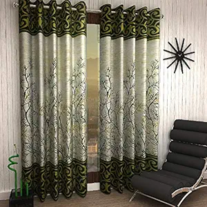 Home Sizzler 2 Piece Eyelet Polyester Door Curtain Set - 7ft, Green