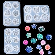 FineInno 3 Pezzi Stampi in Resina Fiore Flower Molds Stampi per Colata di Silicone Stampo Epossidico Cristallo Fai da Te Collana Pendente Orecchini ( Stampi in Resina Fiore