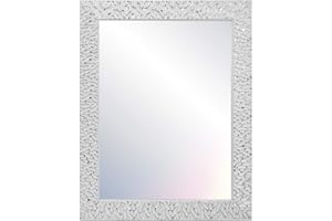 CHELY INTERMARKET MOD156 Espejo De Pared Cuerpo Entero Blanco Raya Plateado Estilo Decorativo 40x50cm Rectangular Marco Relieve Perfil Plano para Salón Dormitorio Oficina Fabricado En España