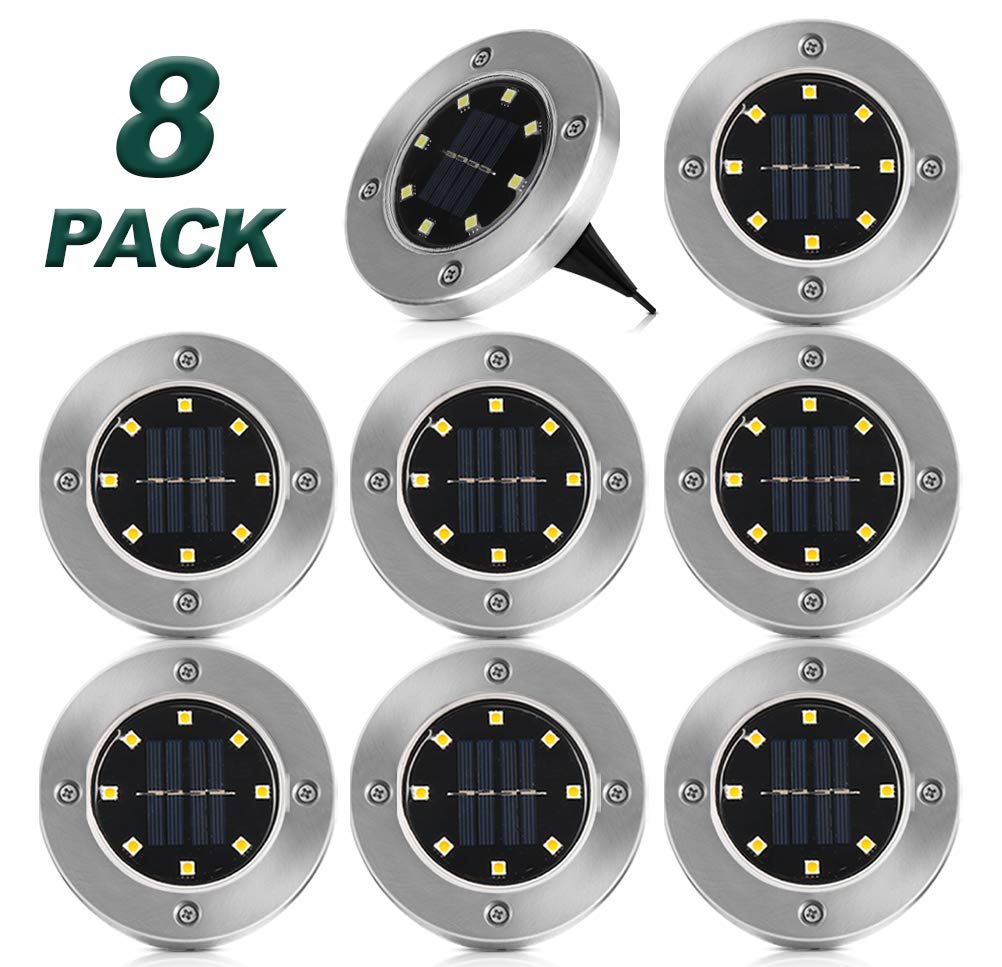 【8 Stück 8 LEDs 】Solarleuchten Garten, Nasharia Solar Bodenleuchte Solar Gartenleuchten Helles Weiss Solarlampen IP65 Wasserdichte Bodenstrahler Licht Garten Landschaft Beleuchtung für Auffahrt Rasen
