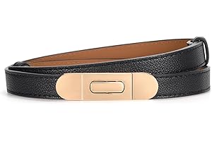 JasGood Damski skórzany pasek w talii, regulowany, cienki pasek z nachodzącą na siebie klamrą do sukienki