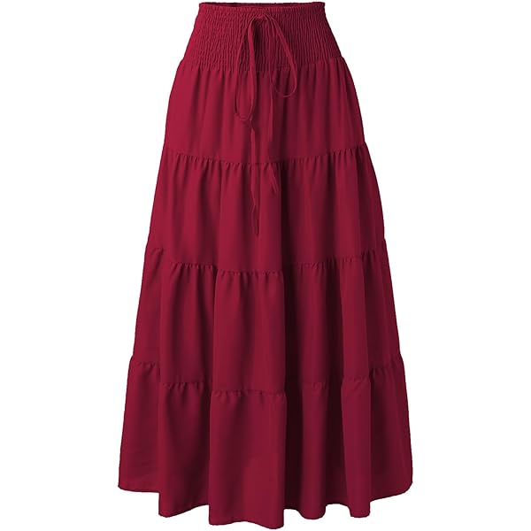 Yanhalo dames hoge taille vloeiende geplooide rok elastische rekbare lange enkellengte swing A-lijn strand maxi rok, Blauw, S