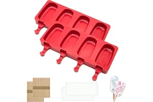 MARUKO Eisformen Eis Am Stiel, Eisformen Silikon, BPA Frei Kuchen Eis am Stiel Backform,Eisförmchen mit Stiel,Popsicle Molds Set,Eiscreme form-Cake Pop Ice Lolly Mould Eis Selber Machen Dessertform (Rot)
