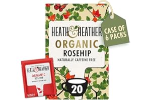 Heath & Heather Organic Rosehip Teabags | Individually Wrapped Caffeine-Free Herbal Tea Infusions | 6 Packs of 20, Total 120 Tea Bags