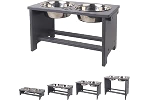 Raised Dog Bowls for Large Dogs, Dog Bowls With Stand, Dog Bowl Stand Bamboo with 2 Stainless Steel bowls by Nothing burger(Grey)