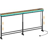 YATINEY Console Table, Side Table for Sofa with LED Strip and Charging Base | 180 cm Console Table with Adjustable Height, En