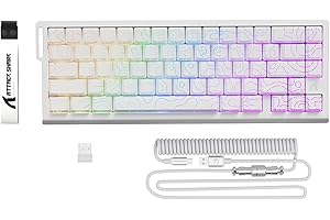ATTACK SHARK X68PRO HE Tastiera da Gioco Wireless con Attivazione Rapida, Precisione RT 0,01 mm, Interruttore Magnetico, 8000Hz, Attuazione Regolabile, Snap Tap, RGB, C01 Cavo Spirale - Bianco