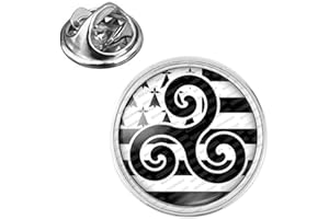Badgmania Pin's Argenté 20mm Drapeau Breton Bretagne Triskell Hermine Brezhoneg Noir Blanc Logo 18mm Pins Bouton Epinglette