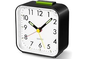 Neucox Battery Alarm Clock Bedside Non Ticking Silent Desk Clock Simple Table Analogue Clocks Nightlight Luminous Hands for Bedrooms Office Outdoors Heavy Sleepers