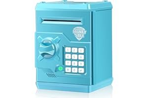 Qwifyu Piggy Bank for Boys Girls, Kids Safe Money Bank for 4 5 6 7 8 9 10 Year Old Girl Boy Birthday Gift,Electronic Password Money Saving Box ATM Safe Bank Toys for Kids (Sky-blue)