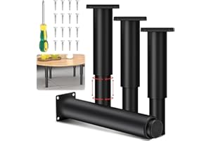 Swetfela 4 Génériques Pied de Table Metal, 25-45cm Hauteur sans Perçage Pieds de Table, avec Accessoires de Montage, pour Meubles Réglables, Lit à Visser, Armoire, Canapé Jambe Table Etc(Noir)