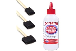 JUSTARTSCRAFTS All Purpose Glue with 3 Foam Brushes For Arts Crafts DIY - Transparent, Fast Drying Strong Bond Adults & Kids Paper, Card, Cork, Wood, Glass, Ceramics, Leather, Felt & More
