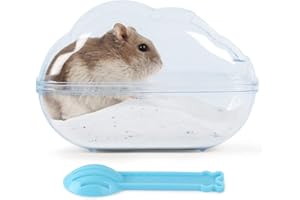 BUCATSTATE Large Hamster Sand Bath Container Transparent Clouds Hamster Bathroom with Scoop Set for Small Pet Animals Cage Accessories (M-BLUE)