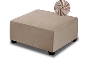 NeColorLife Quadratischer Ottomanen-Bezug aus Samt, dick, dehnbar, Fußstütze, Hockerbezüge mit Gummiband für übergroße Ottomane (XXL, Taupe)